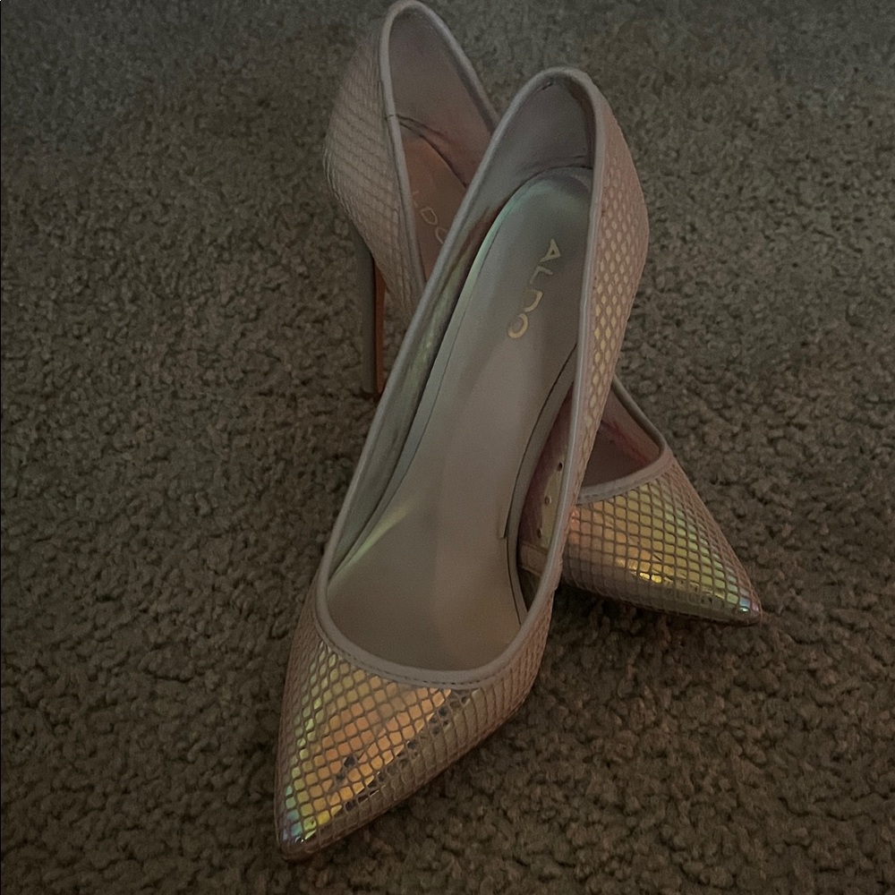 Aldo Iridescent Pink Mesh Pointed-Toe Stilettos